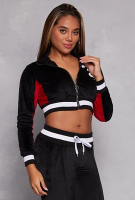 Womens NY Chenille Patch Zip Cropped Sweatshirt, L