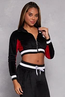 Womens NY Chenille Patch Zip Cropped Sweatshirt, L