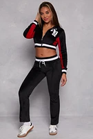 Womens NY Chenille Patch Zip Cropped Sweatshirt, L