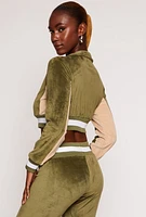 Womens NY Chenille Patch Zip Cropped Sweatshirt, Green, Size M