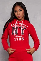 Womens East Coast NY Graphic Pullover Hoodie, Red, Size M