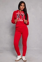 Womens East Coast NY Graphic Pullover Hoodie, Red, Size M
