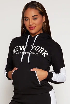 Womens New York Sherpa Lined Pullover Hoodie,