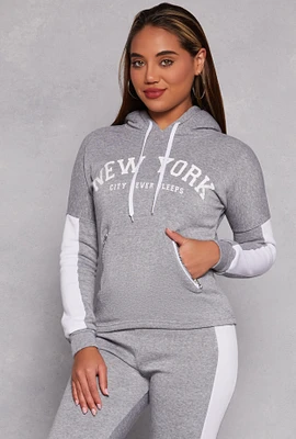 Womens New York Sherpa Lined Pullover Hoodie, Grey, Size M