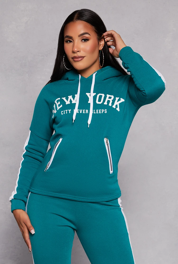 Womens New York Sherpa Lined Pullover Hoodie, S
