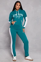 Womens New York Sherpa Lined Pullover Hoodie, S