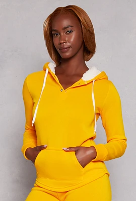 Womens Fleece Sherpa Lined Hoodie, Yellow, Size L