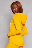 Womens Fleece Sherpa Lined Hoodie, Yellow, Size L
