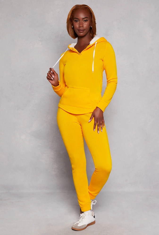 Womens Fleece Drawstring Joggers, Yellow, Size S
