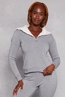 Womens Sherpa Lined Collar Half Zip Sweatshirt, Grey, Size S