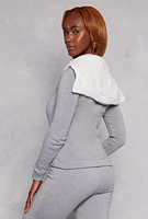 Womens Sherpa Lined Collar Half Zip Sweatshirt, Grey, Size S