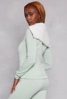 Womens Sherpa Lined Collar Half Zip Sweatshirt, Green, Size L