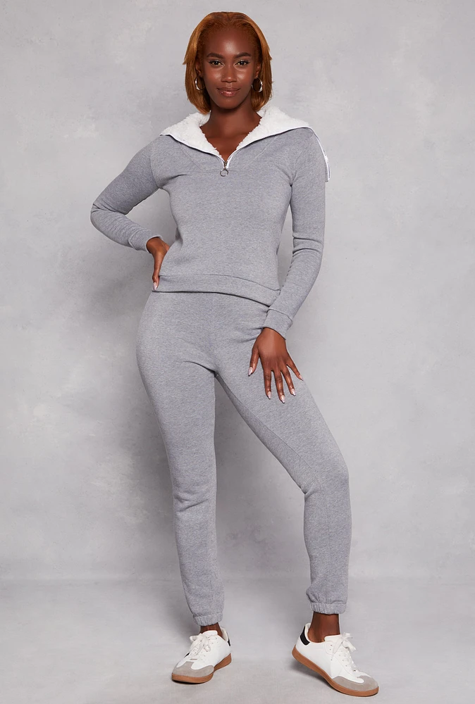 Womens Fleece Drawstring High Waist Sweatpants,