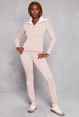 Womens Fleece Drawstring High Waist Sweatpants, Pink, Size L