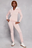 Womens Fleece Drawstring High Waist Sweatpants, Pink, Size L