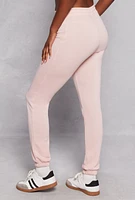 Womens Fleece Drawstring High Waist Sweatpants, Pink, Size L