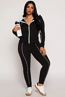 Womens Contrast Piping Zip Sherpa Hooded Sweatshirt,