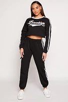 Womens Brooklyn Varsity Stripe Cropped Sweatshirt, Black, Size L