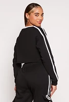Womens Brooklyn Varsity Stripe Cropped Sweatshirt, Black, Size L