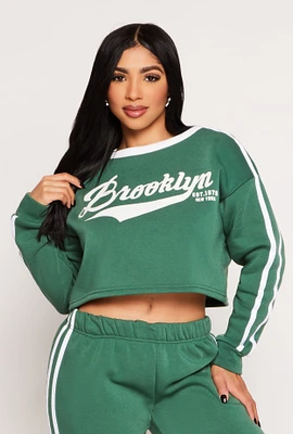 Womens Brooklyn Varsity Stripe Cropped Sweatshirt, Green, Size S