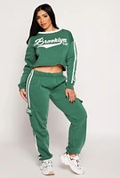 Womens Brooklyn Varsity Stripe Cropped Sweatshirt, Green,