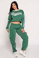 Womens Brooklyn Varsity Stripe Cropped Sweatshirt, Green, Size S