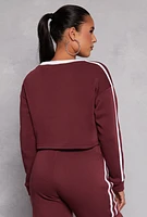 Womens Brooklyn Varsity Stripe Cropped Sweatshirt, Burgundy, Size XL