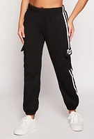 Womens Brooklyn Varsity Stripe Cargo Sweatpants, Black, Size L