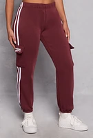 Womens Brooklyn Varsity Stripe Cargo Sweatpants, Burgundy, Size L