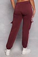 Womens Brooklyn Varsity Stripe Cargo Sweatpants, Burgundy, Size L