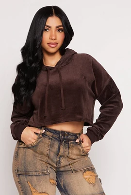 Womens Velour Pullover Cropped Hoodie,