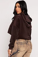 Womens Velour Pullover Cropped Hoodie, S