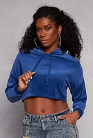 Womens Velour Pullover Cropped Hoodie, L