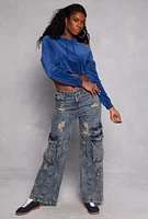 Womens Velour Pullover Cropped Hoodie,