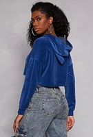 Womens Velour Pullover Cropped Hoodie,