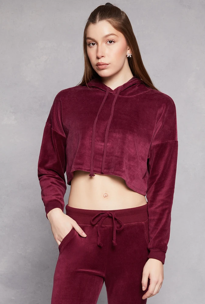 Womens Velour Pullover Cropped Hoodie,