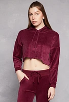 Womens Velour Pullover Cropped Hoodie,