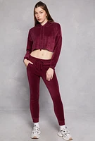 Womens Velour Pullover Cropped Hoodie,