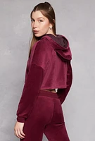 Womens Velour Pullover Cropped Hoodie,