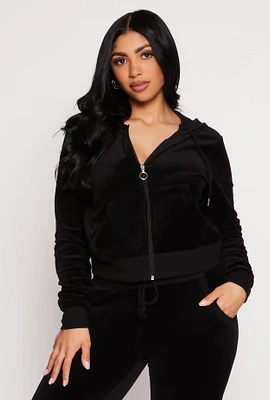 Womens Velour Basic Zip Front Hoodie,