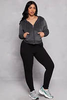Womens Velour Basic Zip Front Hoodie, Grey,