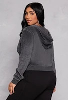 Womens Velour Basic Zip Front Hoodie, Grey,