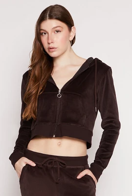 Womens Velour Basic Zip Front Hoodie,