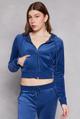 Womens Velour Basic Zip Front Hoodie,