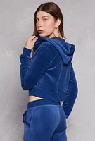 Womens Velour Basic Zip Front Hoodie,
