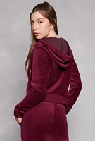 Womens Velour Basic Zip Front Hoodie, Burgundy, Size S