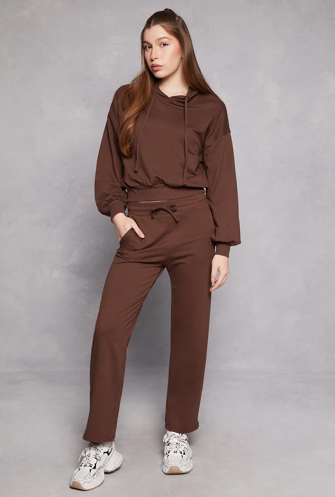 Womens French Terry Straight Leg Sweatpants, Brown, Size S