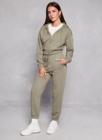 Womens Zip Front Cropped Hooded Sweatshirt, Green, Size M