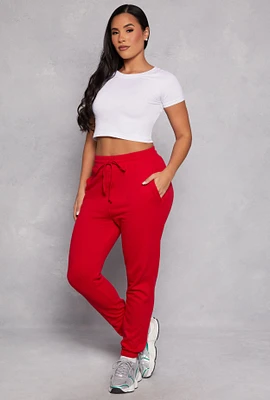 Womens Fleece Drawstring Sweatpants, Red, Size S