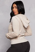 Womens Velour Hooded Zip Front Sweatshirt,